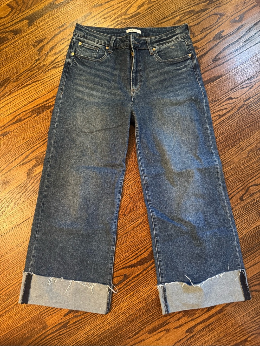 STS Blue Dark Blue Cropped Wide-Leg Jeans with Raw Cuff